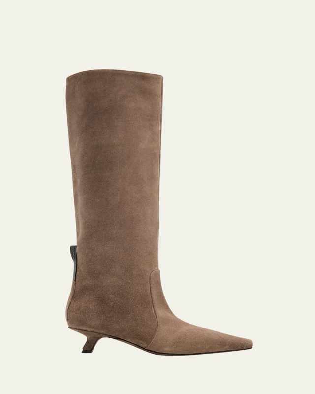 Suede Comma Heel Knee Boots